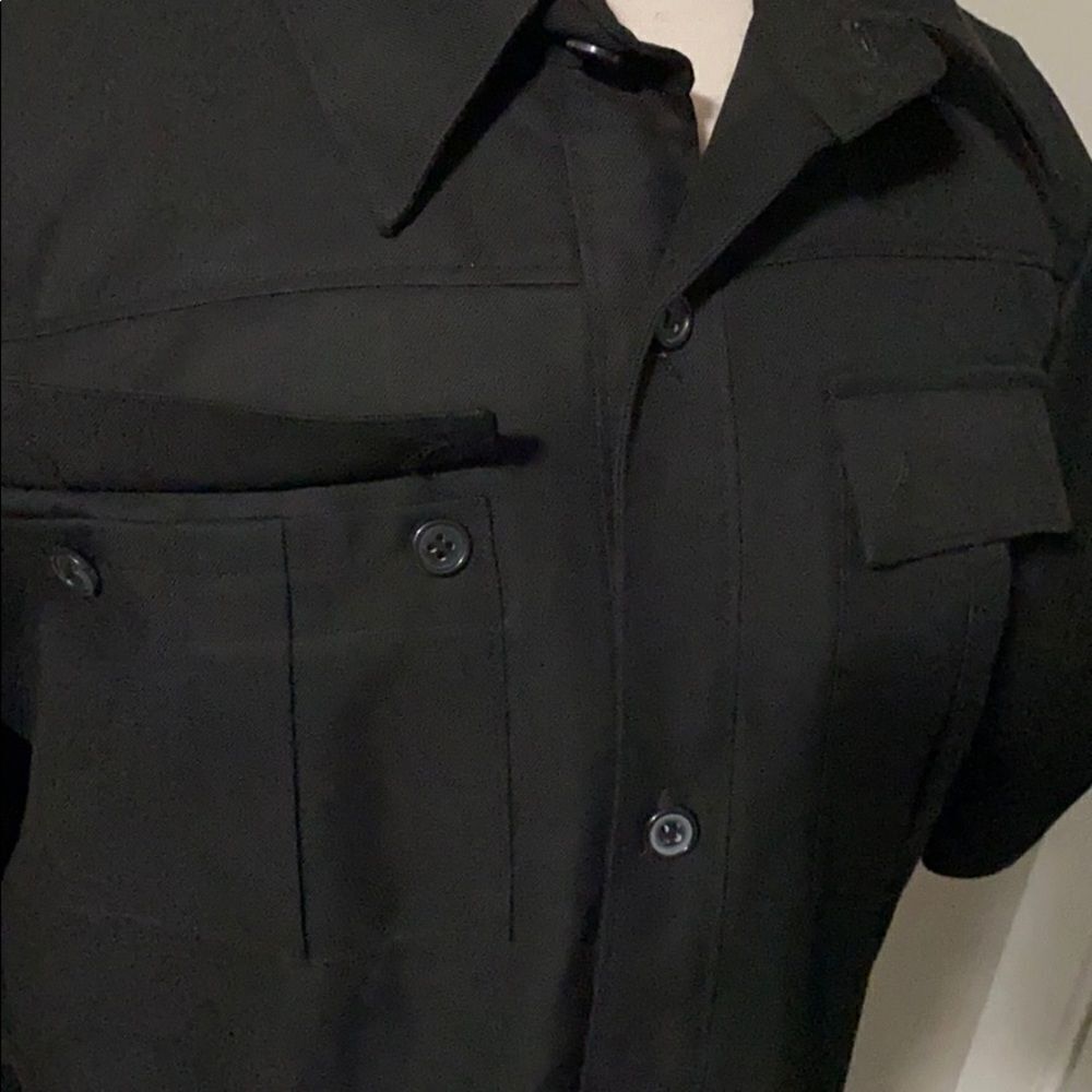 Saxony Black short sleeve military style longer Shirt size 8 - Picture 7 of 11